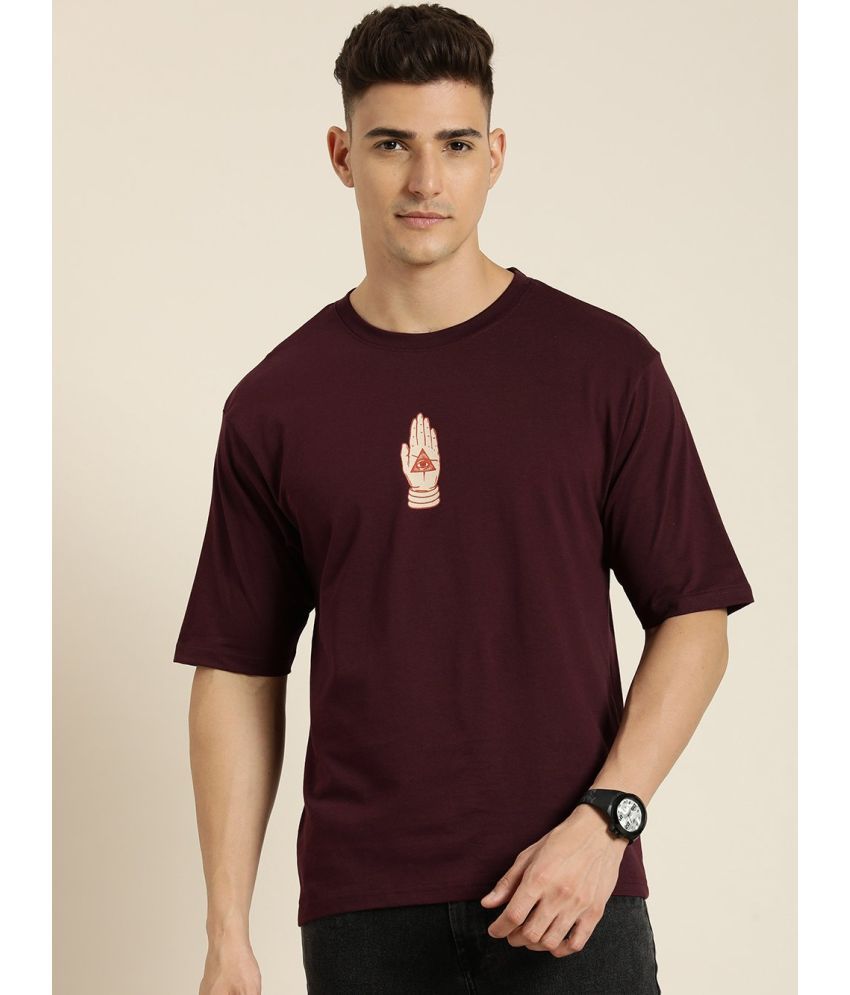     			Difference of Opinion 100% Cotton Oversized Fit Printed Half Sleeves Men's T-Shirt - Wine ( Pack of 1 )