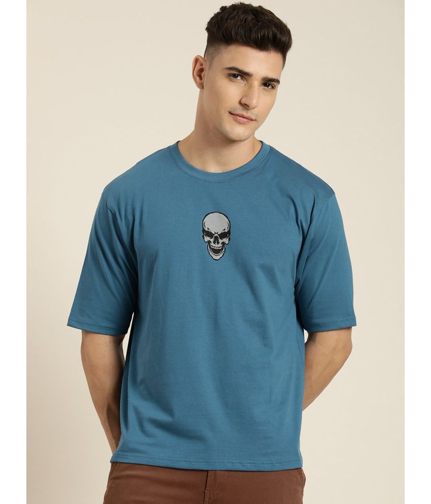     			Difference of Opinion 100% Cotton Oversized Fit Printed Half Sleeves Men's T-Shirt - Teal Blue ( Pack of 1 )