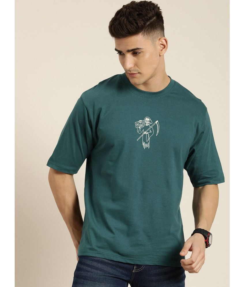     			Difference of Opinion 100% Cotton Oversized Fit Printed Half Sleeves Men's T-Shirt - Green ( Pack of 1 )