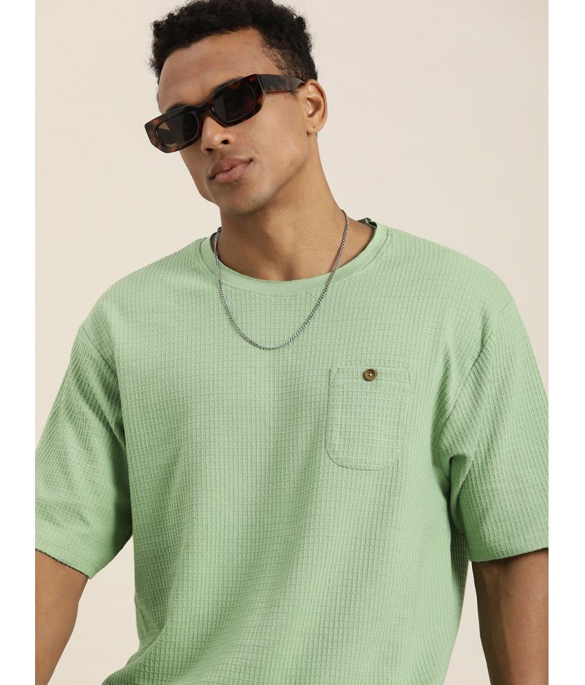     			Dillinger Cotton Oversized Fit Self Design Half Sleeves Men's T-Shirt - Green ( Pack of 1 )