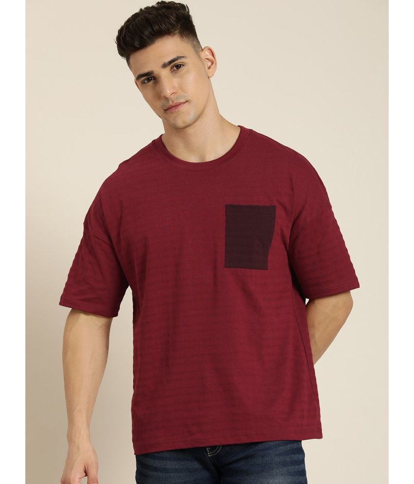     			Dillinger Cotton Oversized Fit Striped Half Sleeves Men's T-Shirt - Maroon ( Pack of 1 )