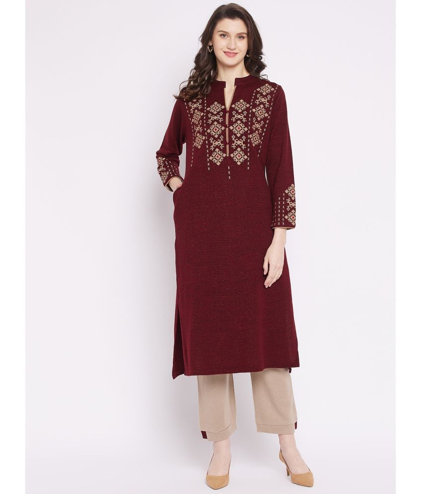     			zigo Woollen Embroidered Kurti With Palazzo Women's Stitched Salwar Suit - Maroon ( Pack of 1 )