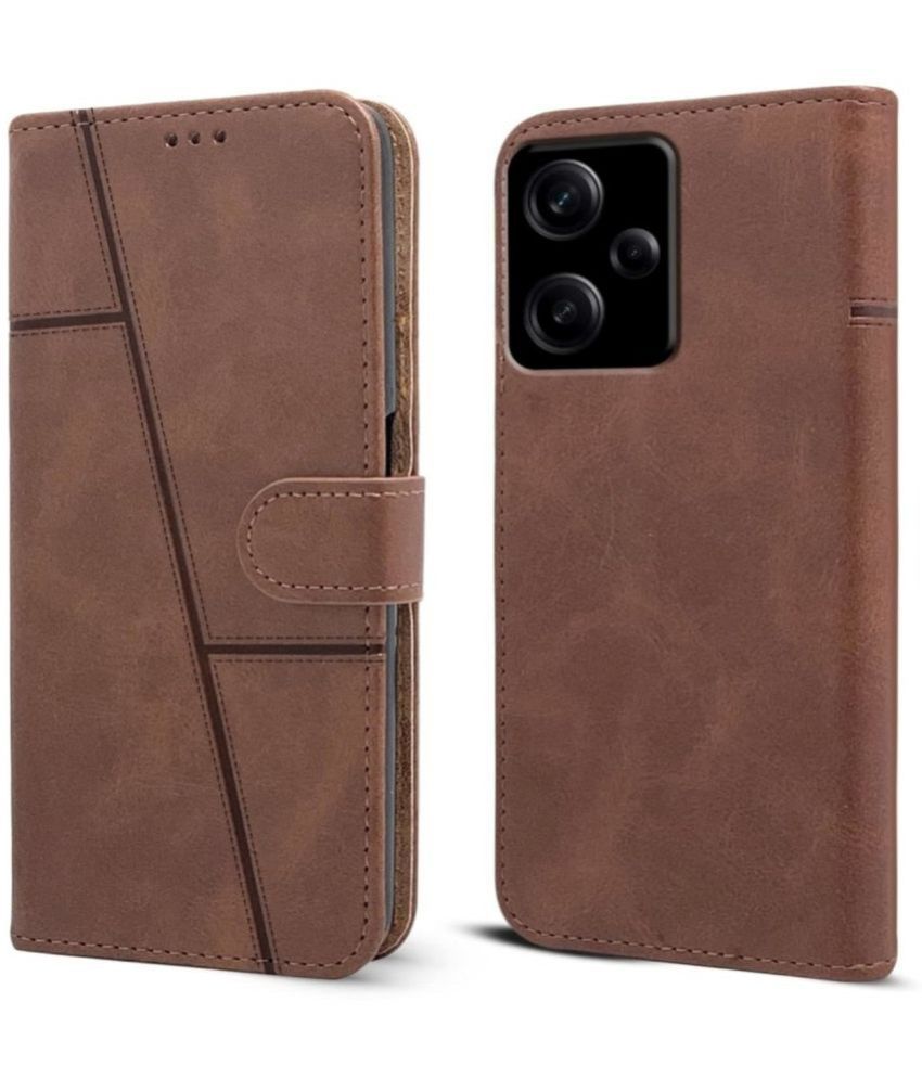     			NBOX - Brown Flip Cover Artificial Leather Compatible For Redmi 12 ( Pack of 1 )