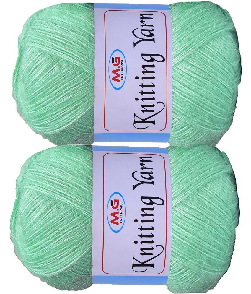     			Knitting Wool Yarn, Soft Fancy Feather Wool  Apple Green 300 gm- Art-HFA