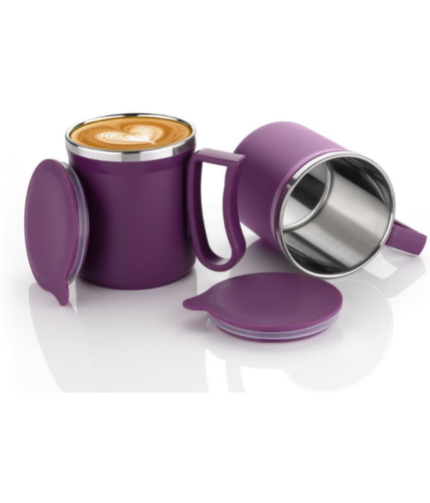     			MAGICSPOON Purple Steel Coffee Mug ( Pack of 2 )