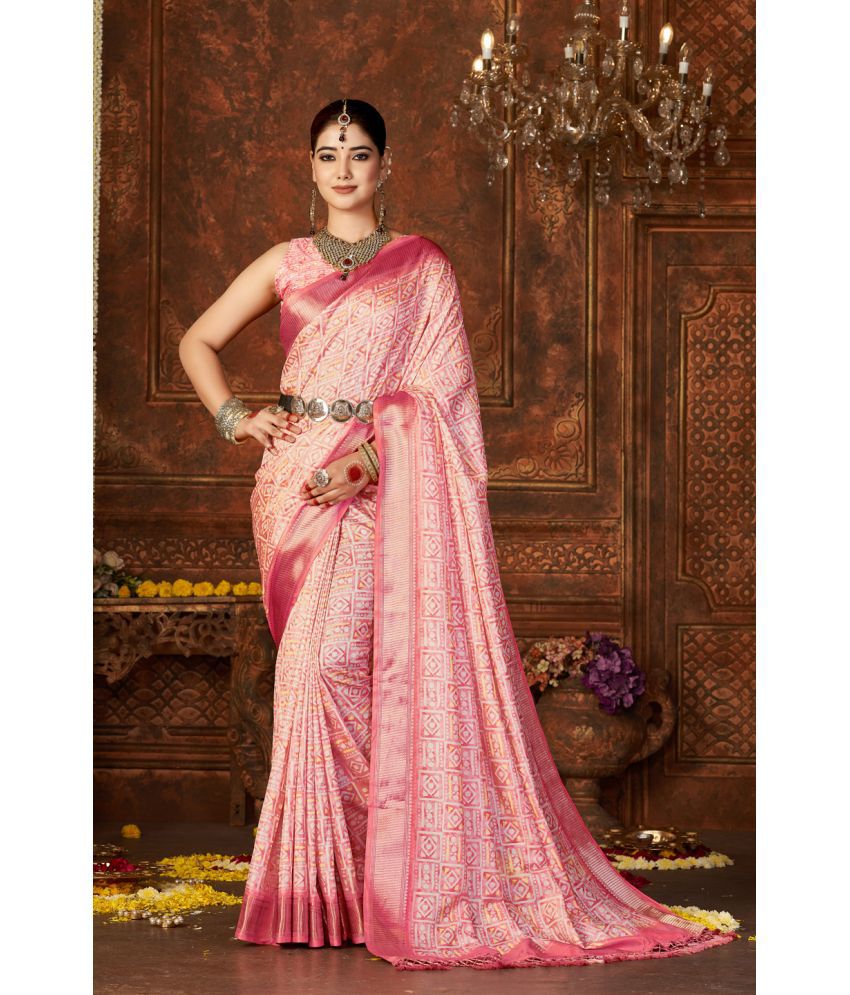     			Rangita Art Silk Digital Print Zari Border Saree With tassels and Blouse Piece - Pink