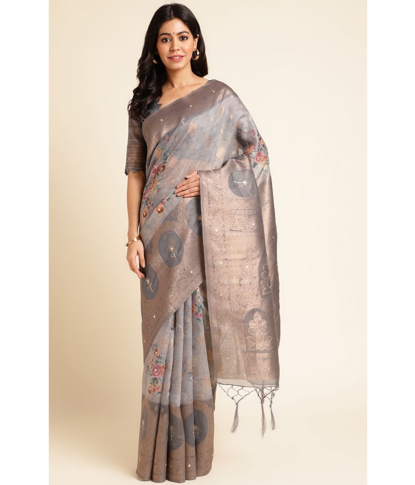     			Rekha Maniyar Fashions Cotton Silk Printed Saree With Blouse Piece - Grey ( Pack of 1 )