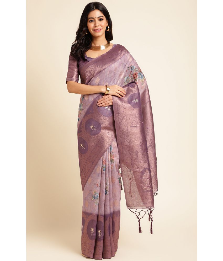     			Rekha Maniyar Fashions Cotton Silk Printed Saree With Blouse Piece - Purple ( Pack of 1 )