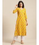 Varanga Cotton Printed Straight Women's Kurti - Yellow ( Pack of 1 )