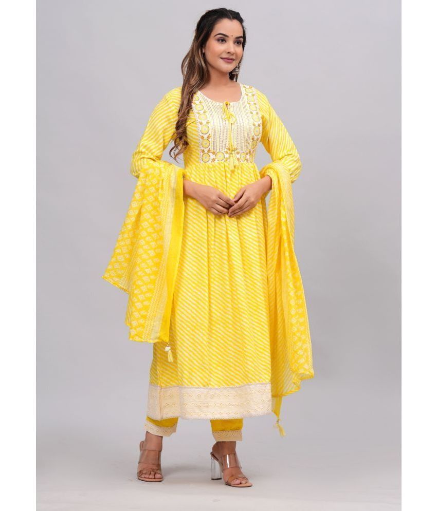     			AAYUFAB Rayon Printed Kurti With Pants Women's Stitched Salwar Suit - Yellow ( Pack of 1 )