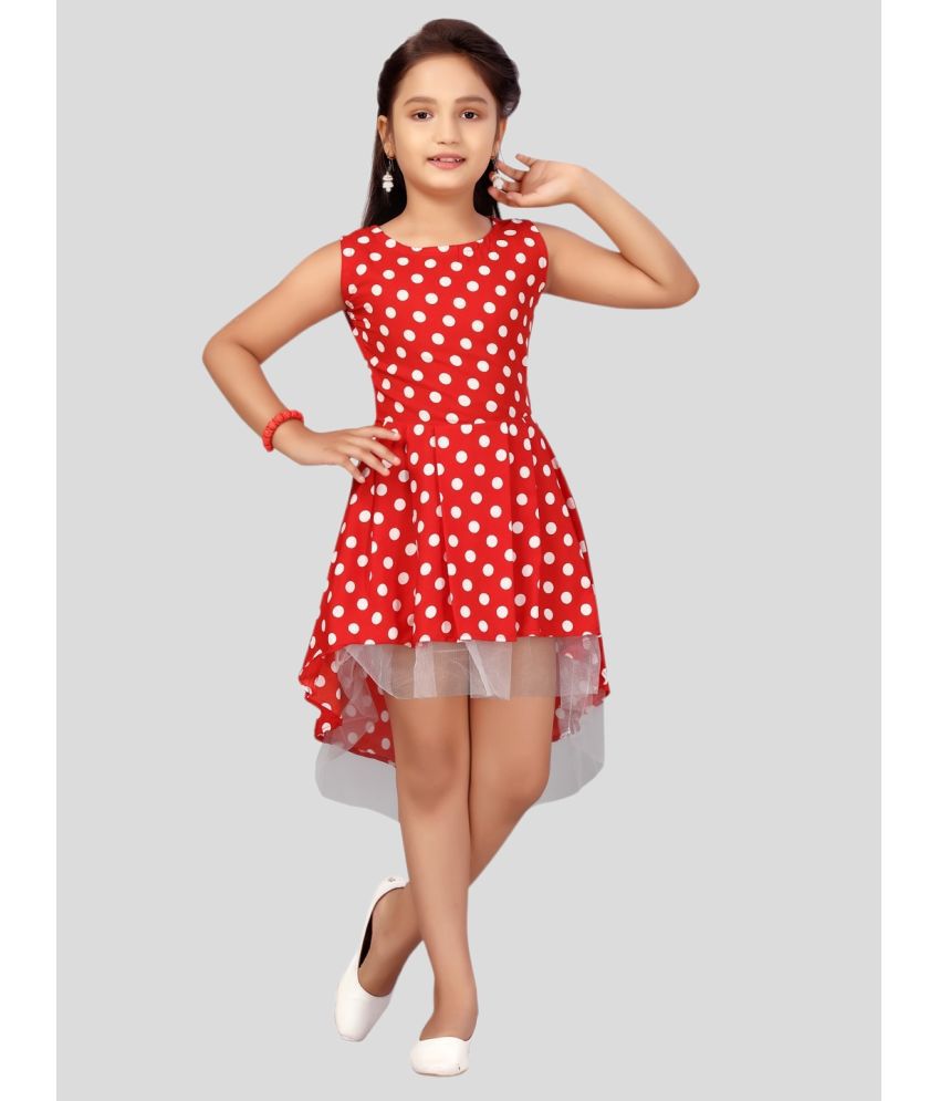     			Aarika Red Cotton Blend Girls Asymmetric Dress ( Pack of 1 )