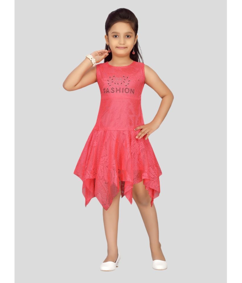     			Aarika Red Net Girls Asymmetric Dress ( Pack of 1 )