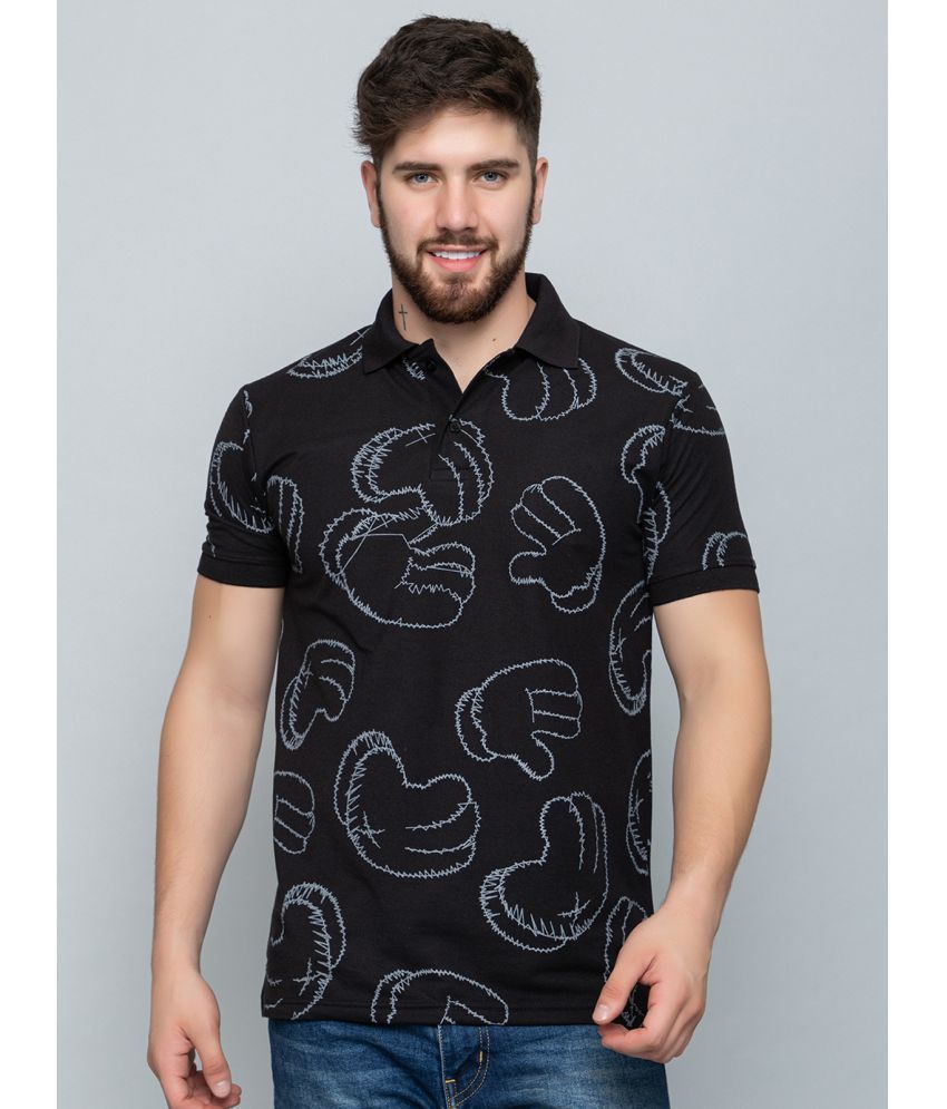     			EKOM Cotton Blend Regular Fit Printed Half Sleeves Men's Polo T Shirt - Black ( Pack of 1 )