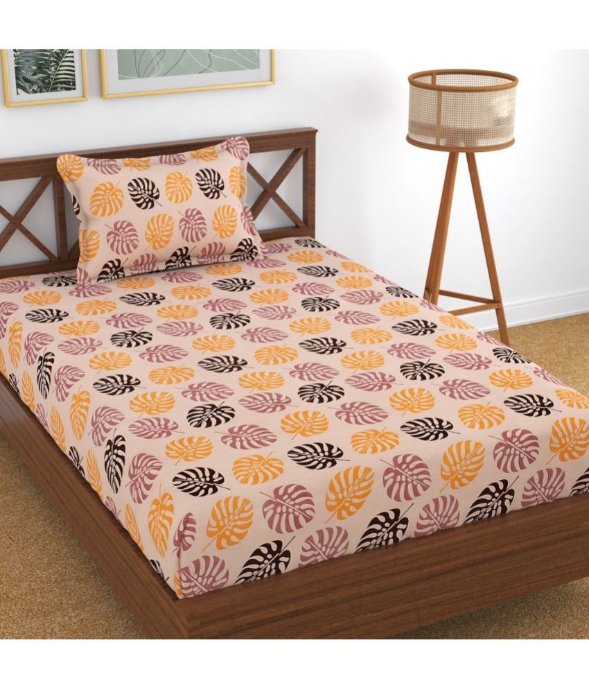     			Homefab India Microfiber Abstract Single Bedsheet with 1 Pillow Cover - Peach