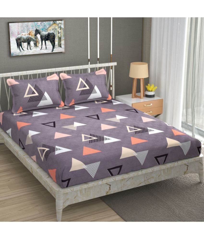     			Homefab India Microfiber Geometric Double Bedsheet with 2 Pillow Covers - Purple