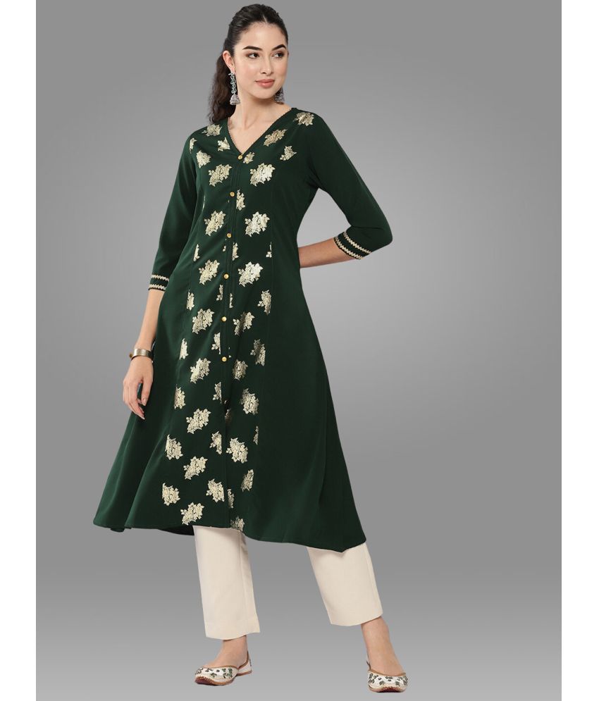     			Janasya Crepe Embellished A-line Women's Kurti - Green ( Pack of 1 )