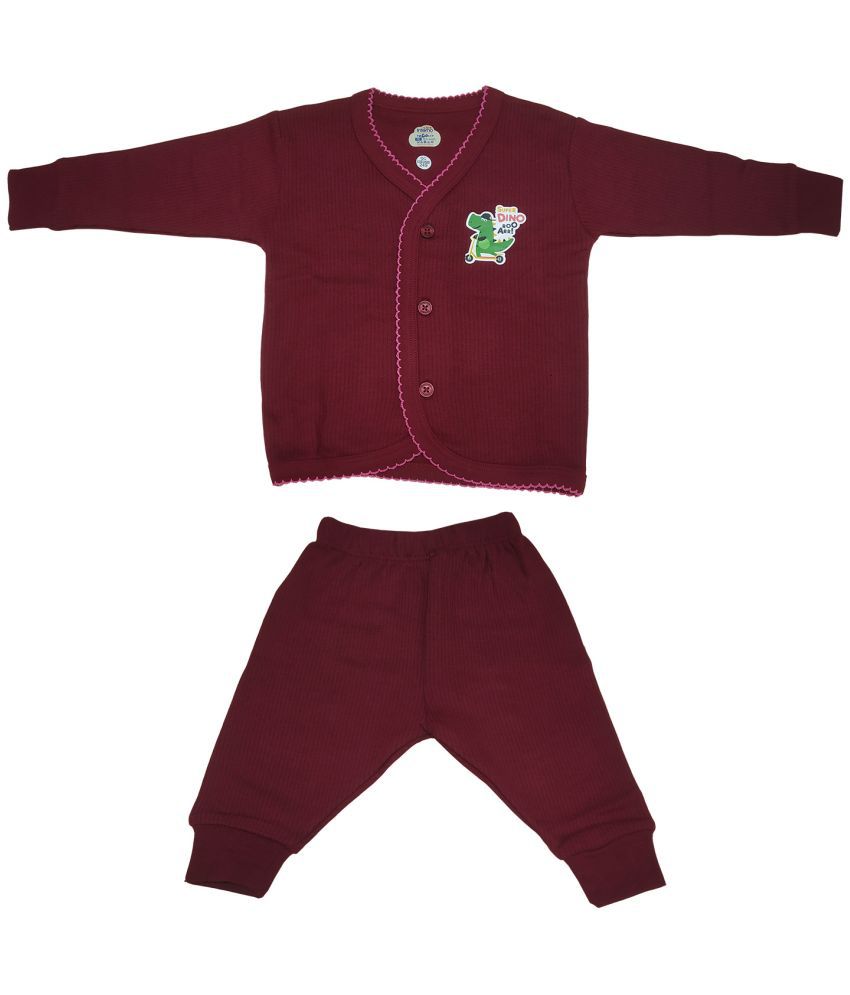     			Lux Inferno Maroon Front Open Full Sleeves Upper & Lower Thermal Set for Unisex/Kids/Baby - Pack of 1 (#Toddler)
