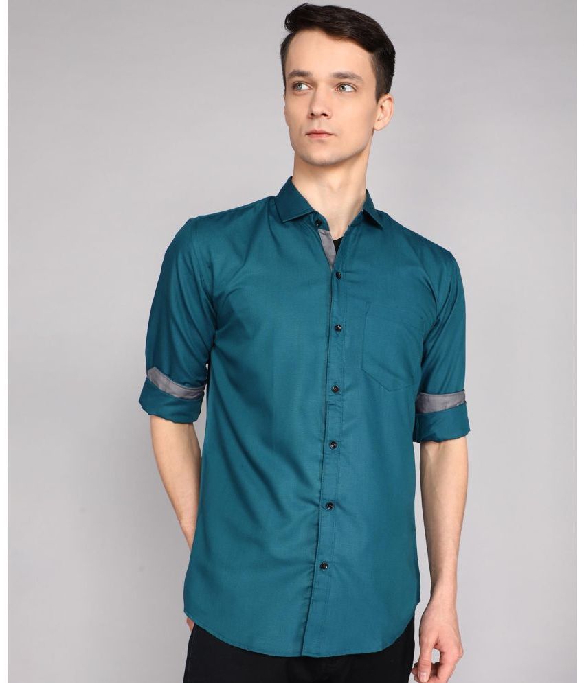     			P&V CREATIONS Cotton Blend Regular Fit Solids Full Sleeves Men's Casual Shirt - Teal ( Pack of 1 )