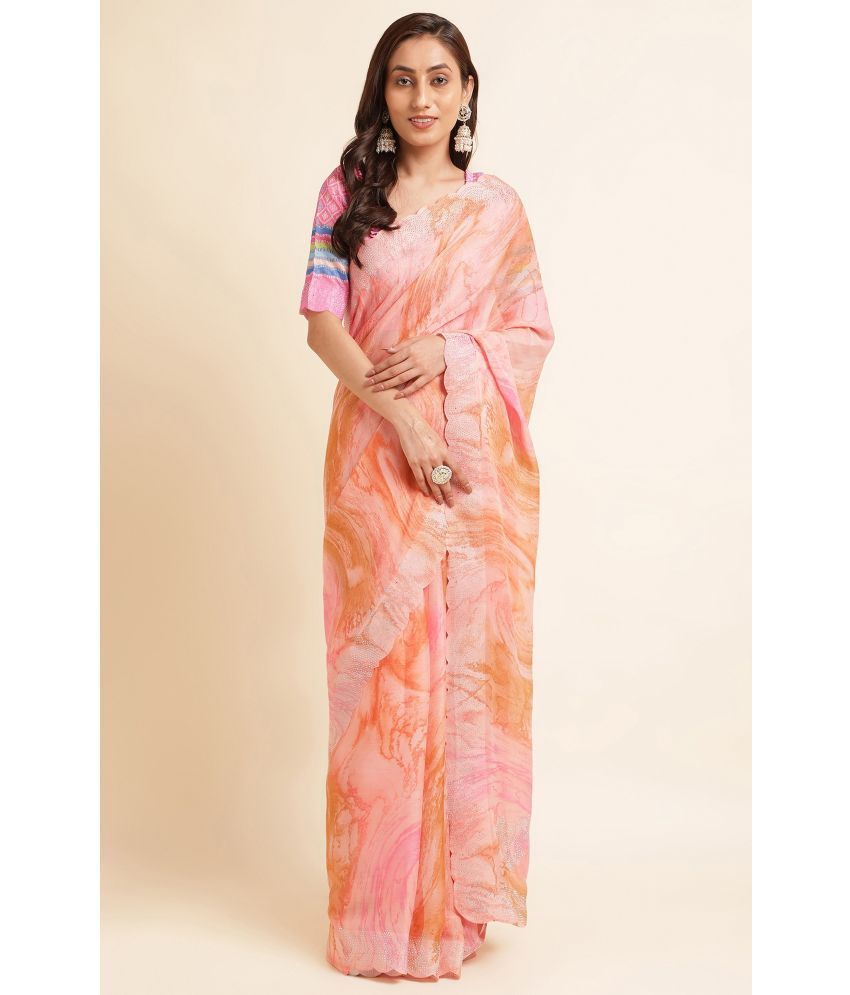     			Rekha Maniyar Chiffon Dyed Saree With Blouse Piece - Peach ( Pack of 1 )