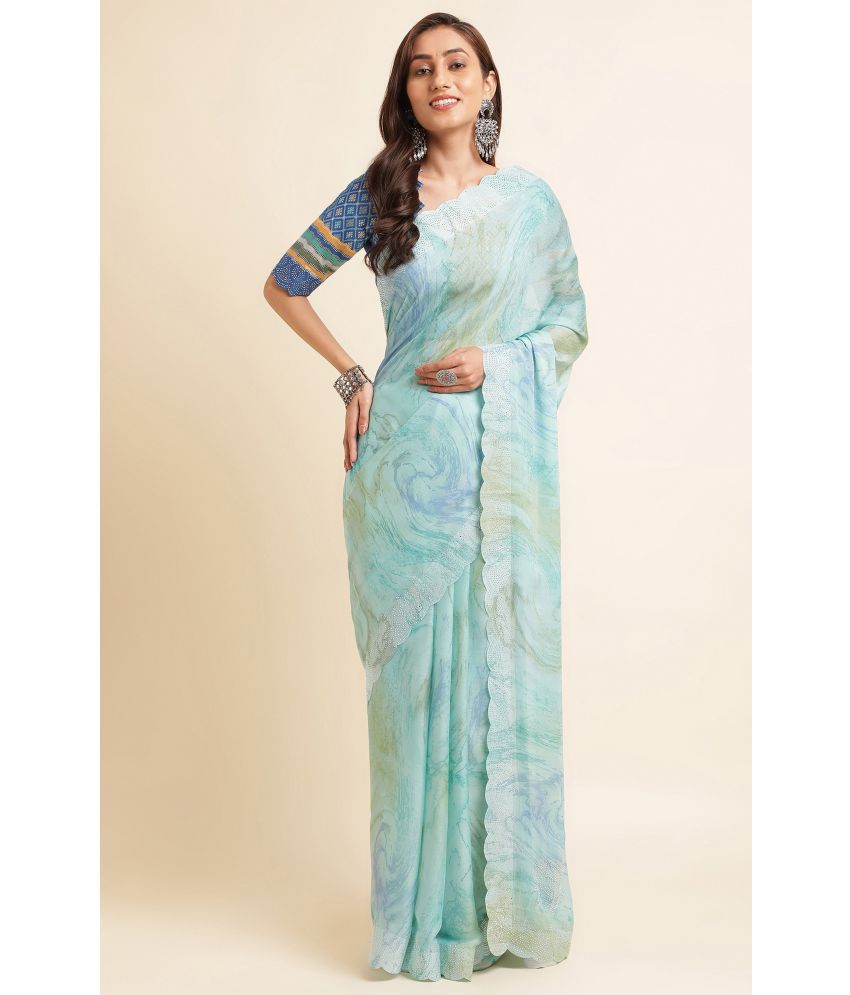     			Rekha Maniyar Chiffon Dyed Saree With Blouse Piece - Turquoise ( Pack of 1 )