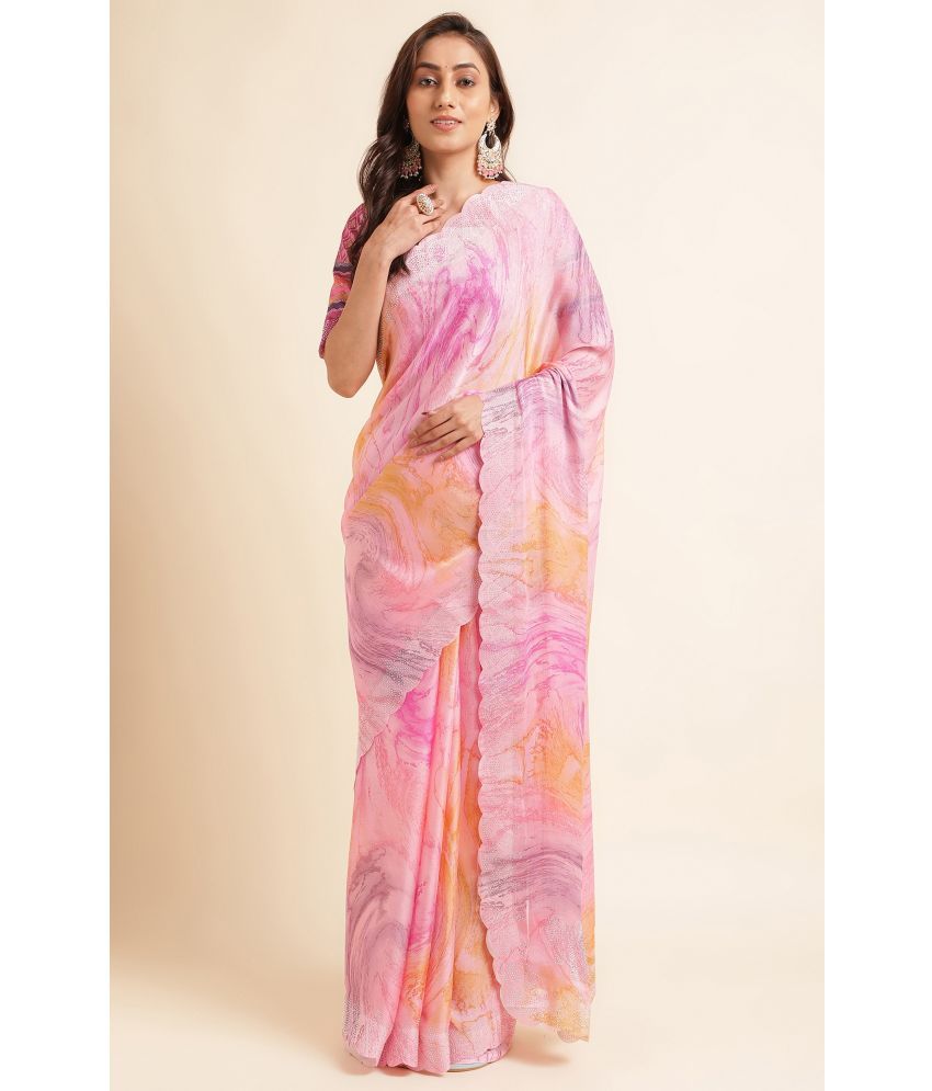     			Rekha Maniyar Chiffon Dyed Saree With Blouse Piece - Pink ( Pack of 1 )