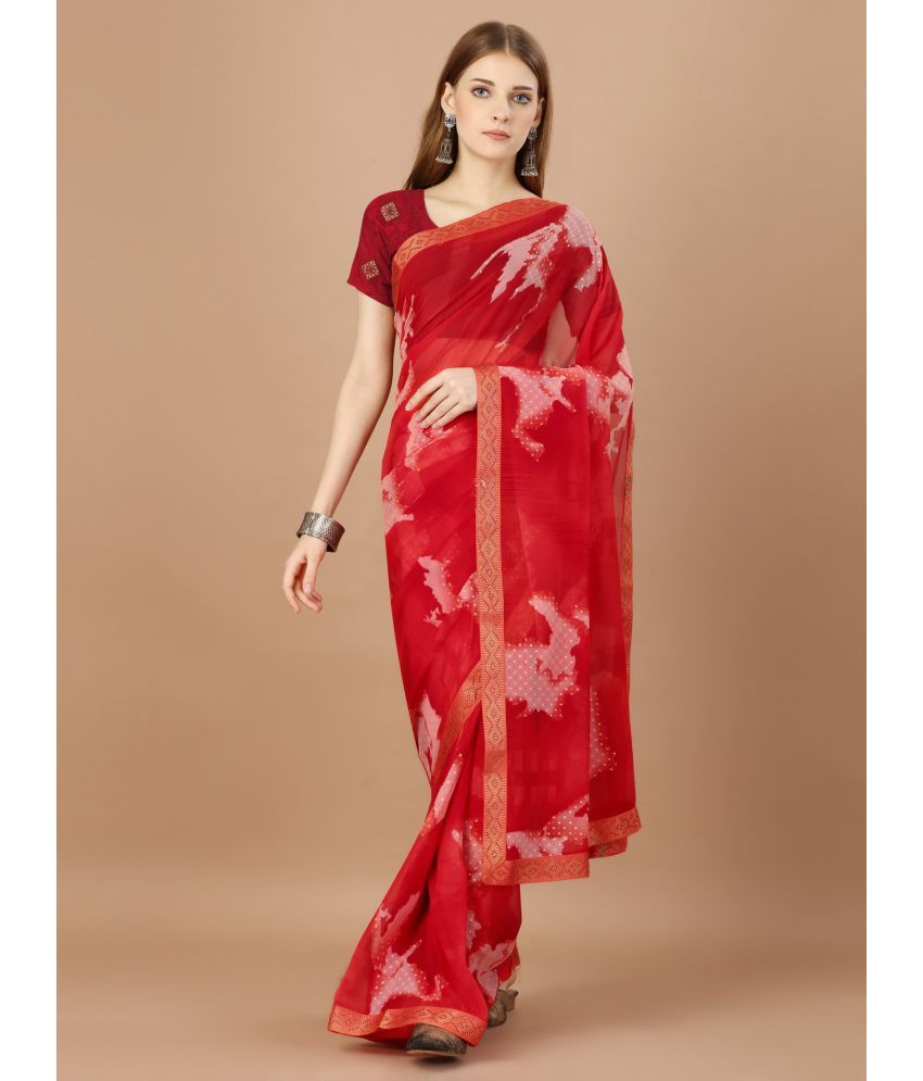     			Rekha Maniyar Georgette Dyed Saree With Blouse Piece - Red ( Pack of 1 )