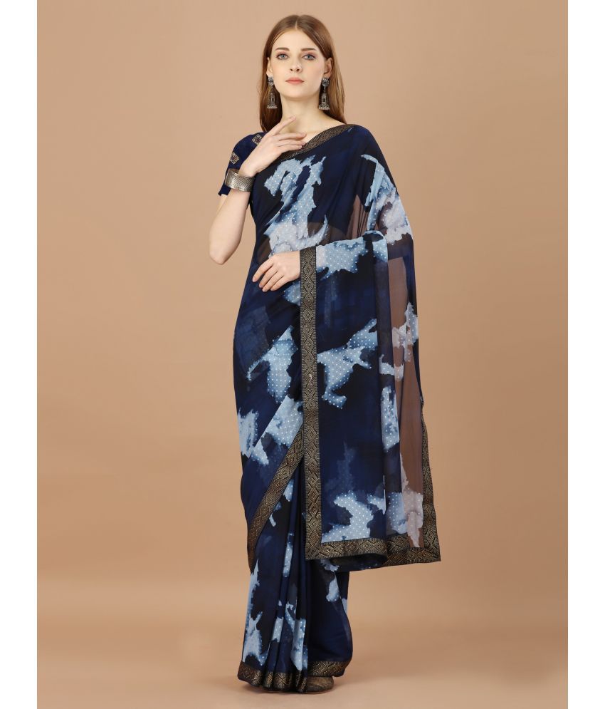     			Rekha Maniyar Fashions Georgette Dyed Saree With Blouse Piece - Navy Blue ( Pack of 1 )