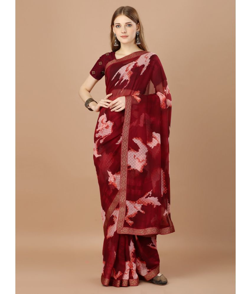     			Rekha Maniyar Fashions Georgette Dyed Saree With Blouse Piece - Maroon ( Pack of 1 )