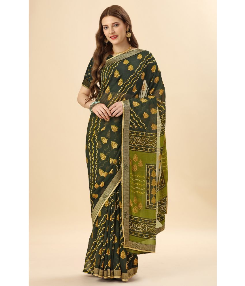     			Rekha Maniyar Fashions Georgette Printed Saree With Blouse Piece - LightGreen ( Pack of 1 )