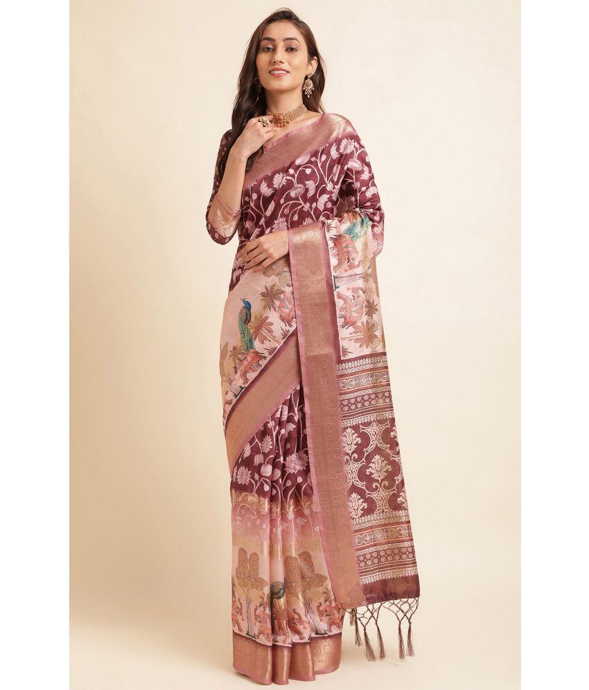     			Rekha Maniyar Fashions Silk Blend Printed Saree With Blouse Piece - Maroon ( Pack of 1 )