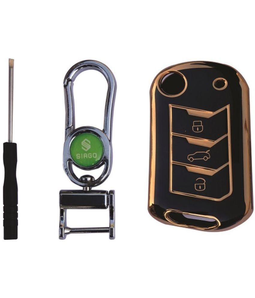     			SIAGO Soft TPU Car Key Cover Compatible for Mahindra Scorpio | XUV 300 | Marazzo | XUV 700 | XUV 400 ev | Bolero | Thar 3 Button Flip Key with Key Chain