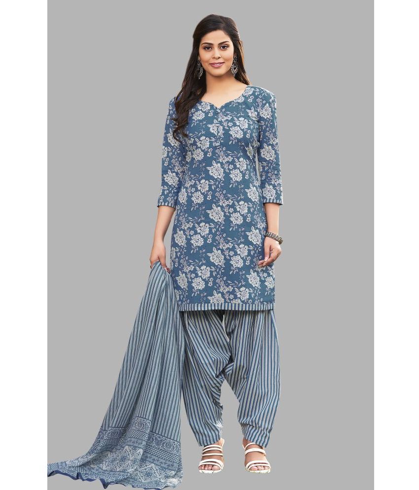     			SIMMU Unstitched Cotton Printed Dress Material - Blue ( Pack of 1 )