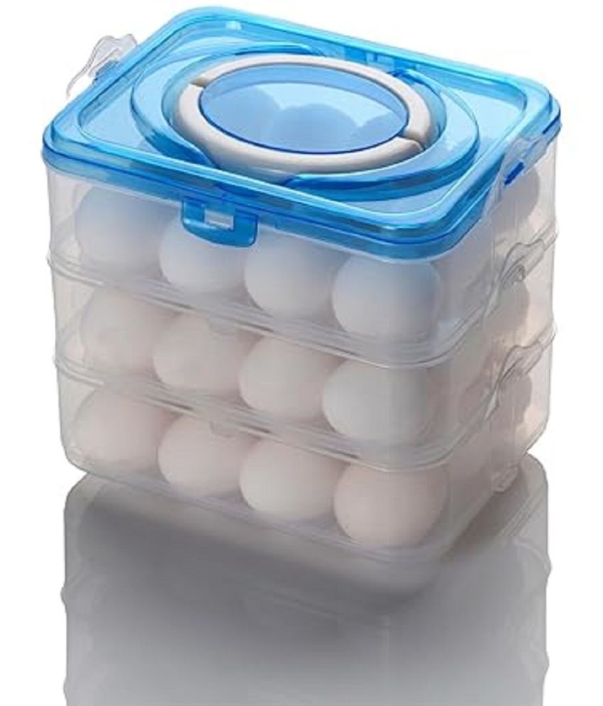     			Weizny Egg Storage Box - Egg Refrigerator Storage Tray Stackable ABS Plastic Egg Storage Containers for Fridge and Kitchen Egg storage basket with Carry Holder (3 Layer - BLUE - 36 Egg)
