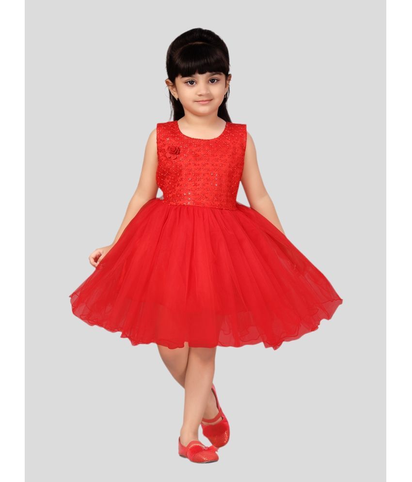     			Aarika Red Net Girls Fit And Flare Dress ( Pack of 1 )