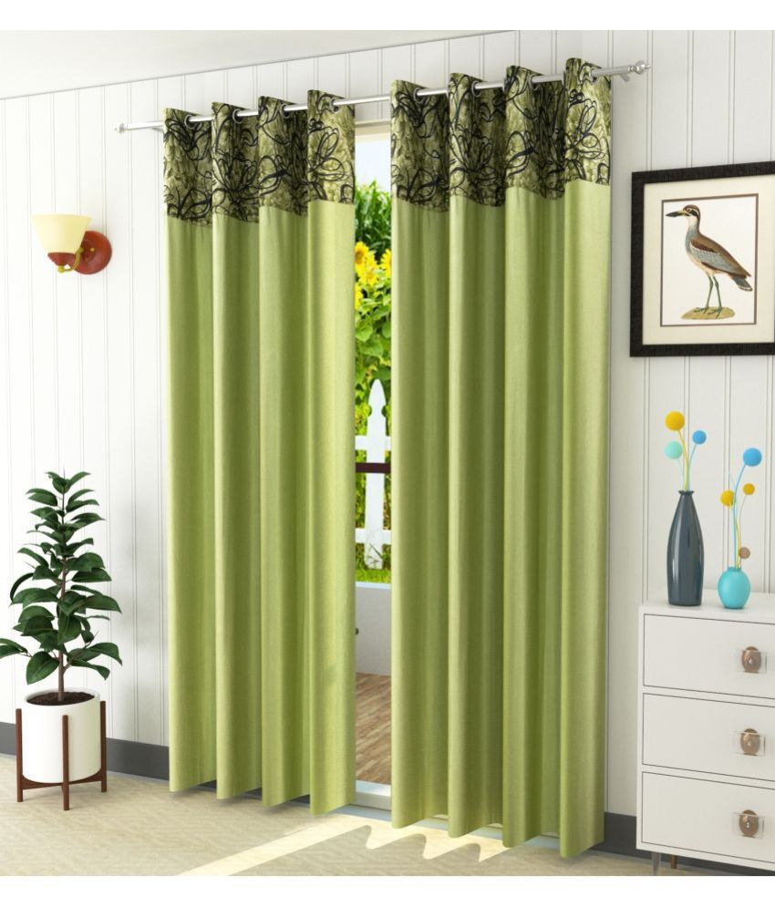     			Homefab India Abstract Semi-Transparent Eyelet Curtain 5 ft ( Pack of 2 ) - Green