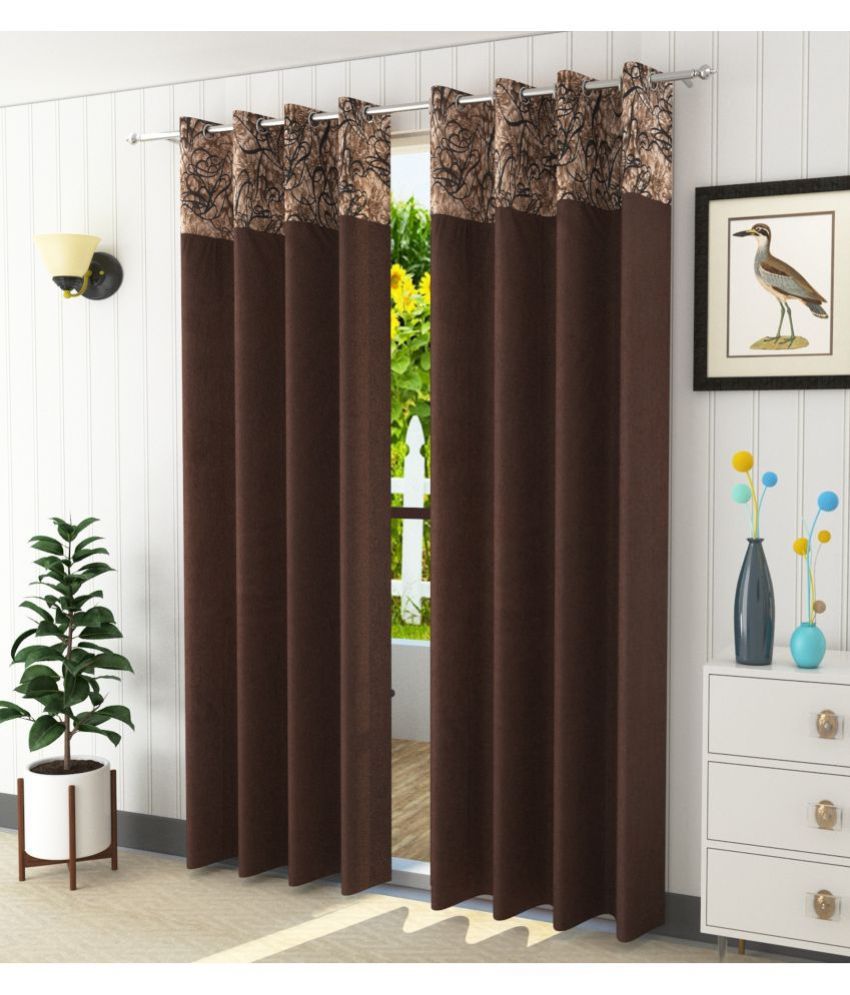     			Homefab India Abstract Semi-Transparent Eyelet Curtain 5 ft ( Pack of 2 ) - Brown