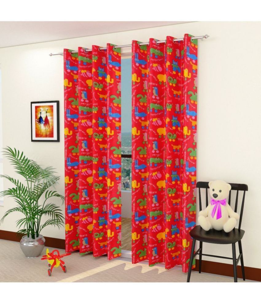     			Homefab India Animal Semi-Transparent Eyelet Curtain 5 ft ( Pack of 2 ) - Red