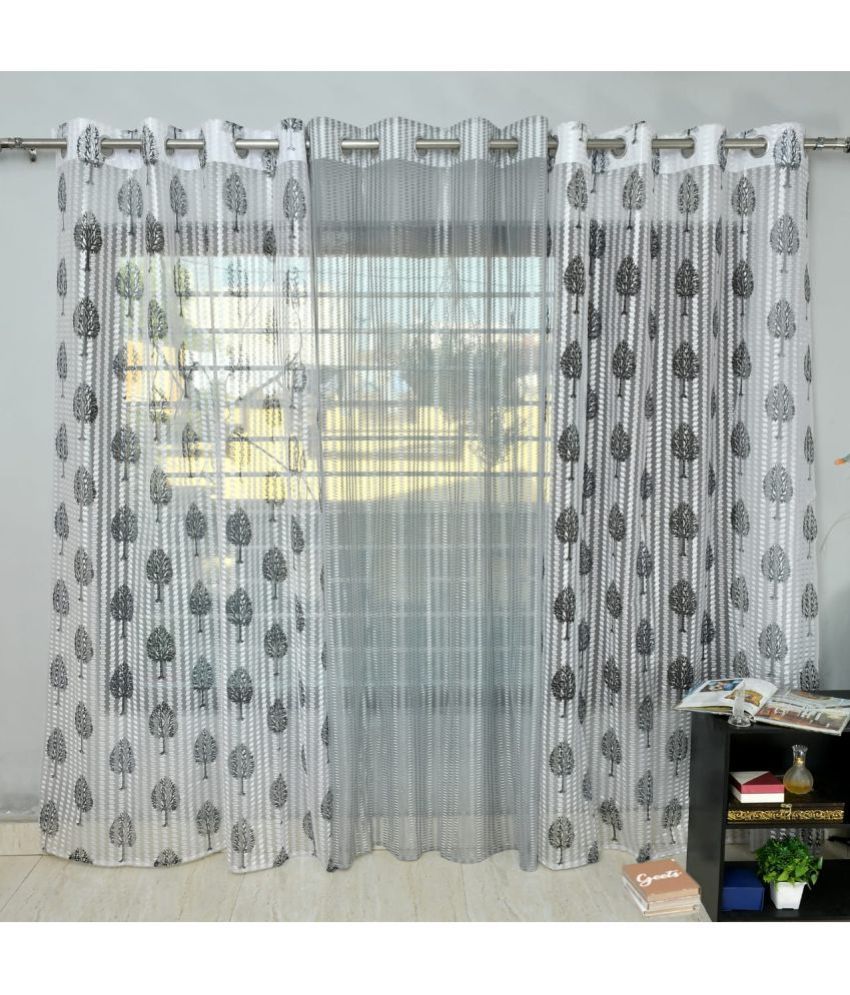     			Homefab India Nature Sheer Eyelet Curtain 5 ft ( Pack of 3 ) - Light Grey