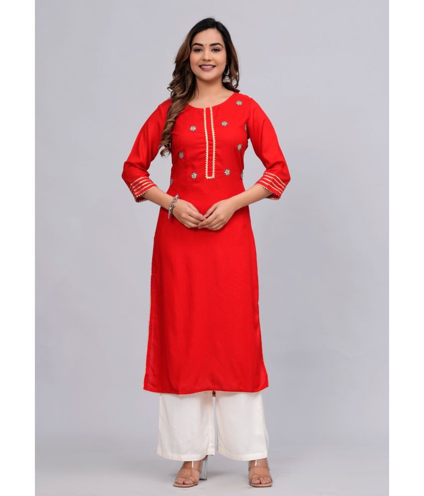     			MAUKA Rayon Solid Kurti With Palazzo Women's Stitched Salwar Suit - Red ( Pack of 1 )