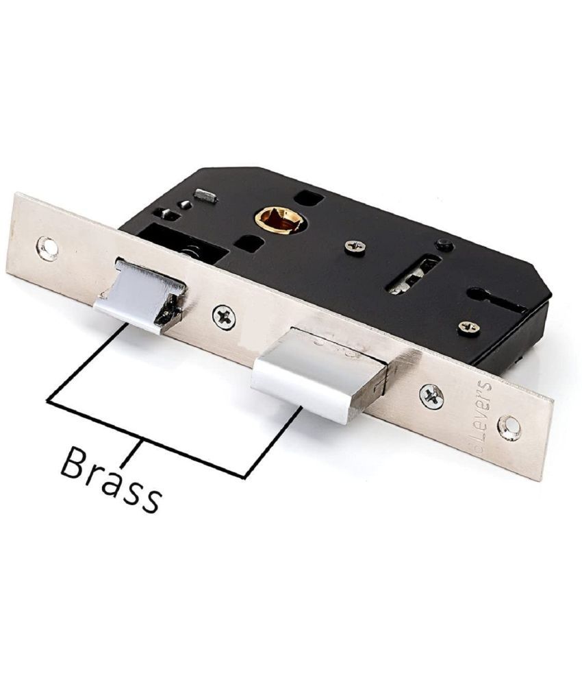     			OJASS Steel High Quality Premium Range Lock Heavy Duty Mortise Door Lock Double Action Open lock body Brass Latch Brass Bhogli with Black/SS Finish 6 Lever Lockset for House Hotel Bedroom Living Room Main Door Pack of 1 pcs (BML65SS2)