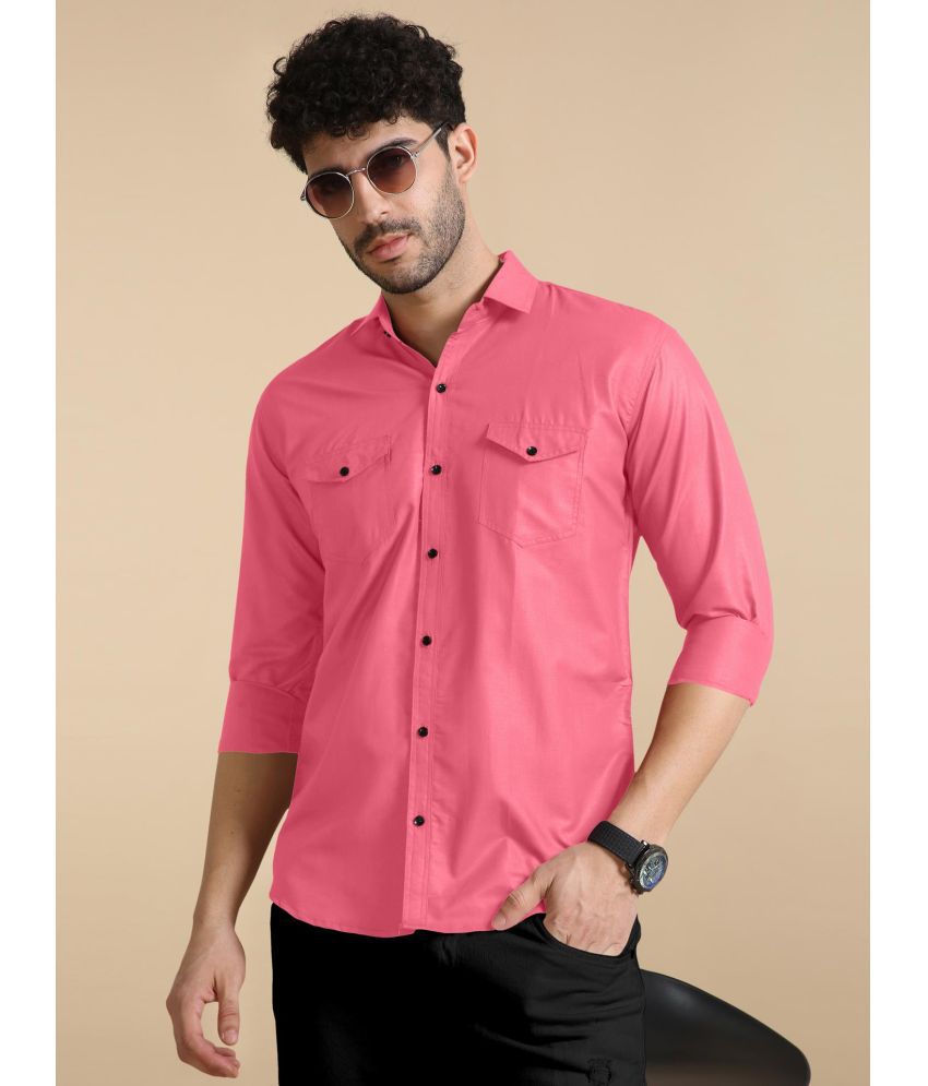     			P&V CREATIONS Cotton Blend Slim Fit Solids Rollup Sleeves Men's Casual Shirt - Pink ( Pack of 1 )