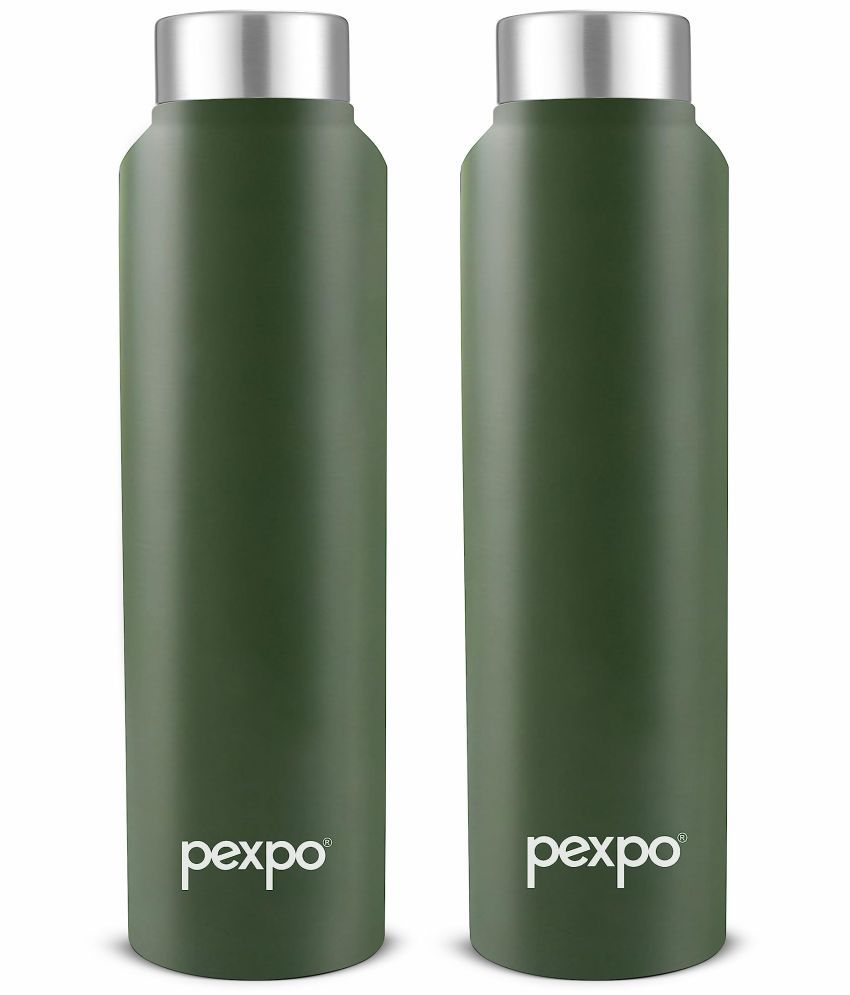     			Pexpo Stainless Steel Chromo Green Fridge Water Bottle 1000ml mL ( Set of 2 )