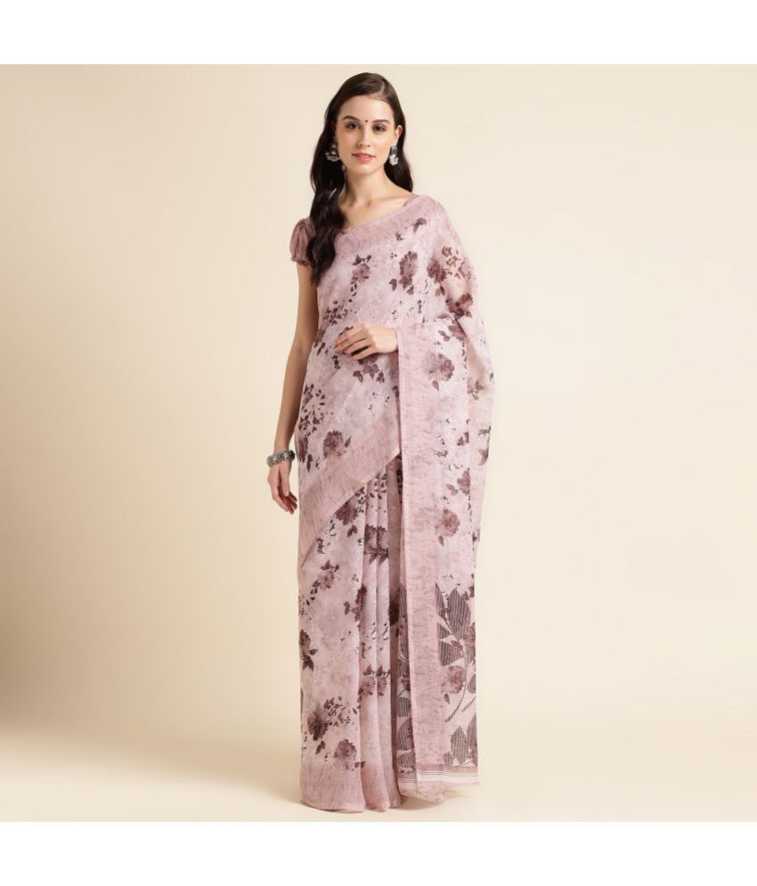     			Rekha Maniyar Fashions Georgette Printed Saree With Blouse Piece - Rose Gold ( Pack of 1 )