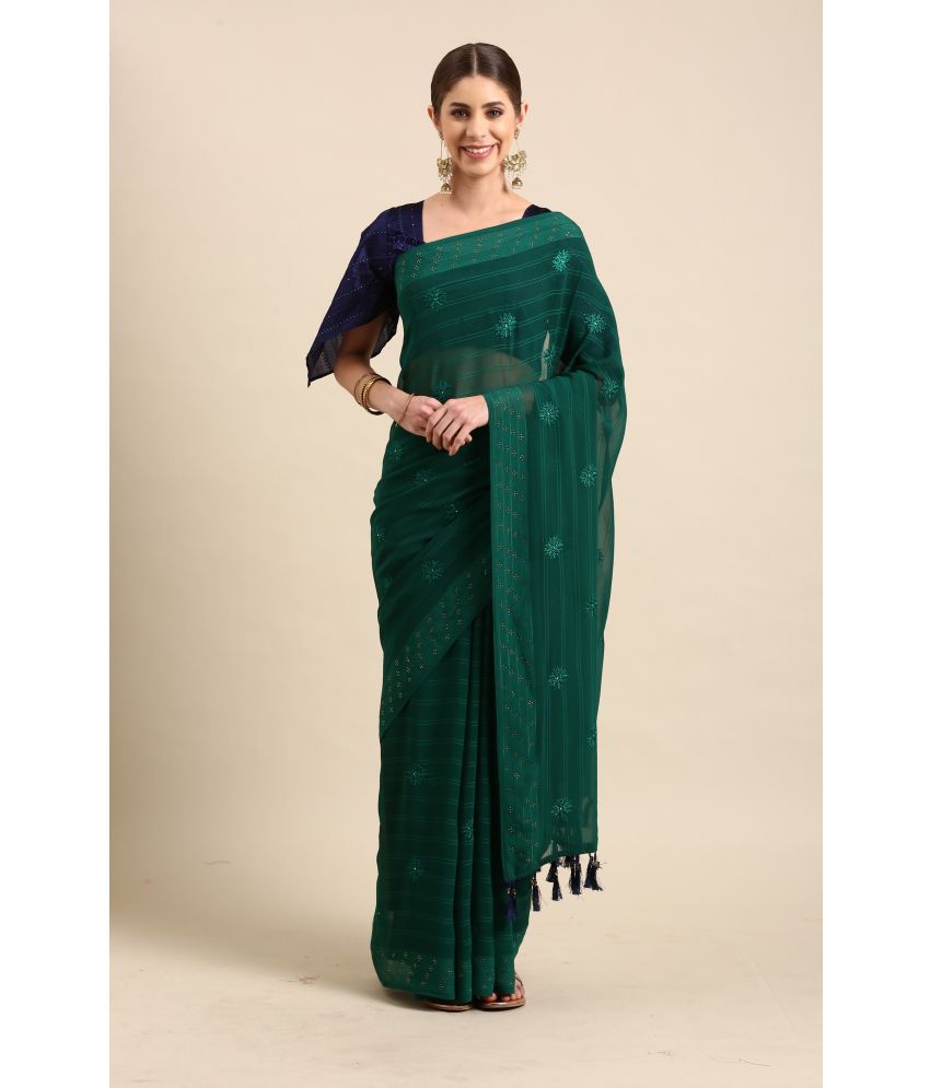     			Rekha Maniyar Fashions Georgette Self Design Saree With Blouse Piece - Green ( Pack of 1 )