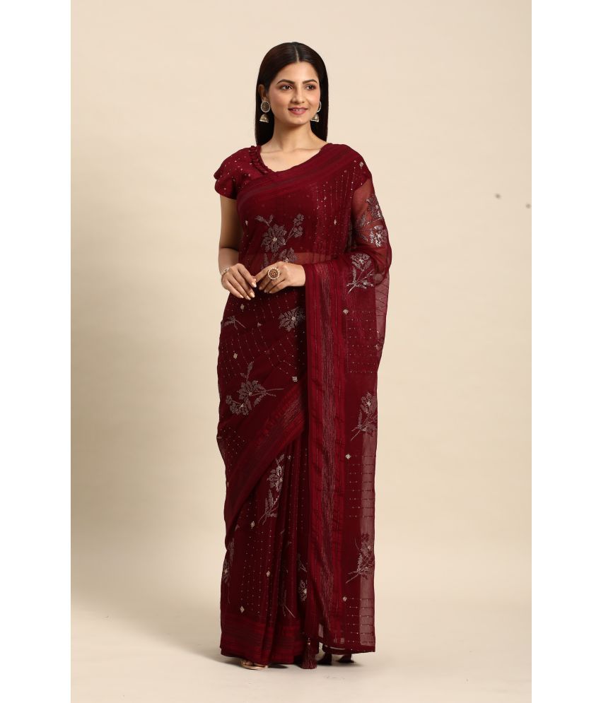     			Rekha Maniyar Silk Embroidered Saree With Blouse Piece - Red ( Pack of 1 )