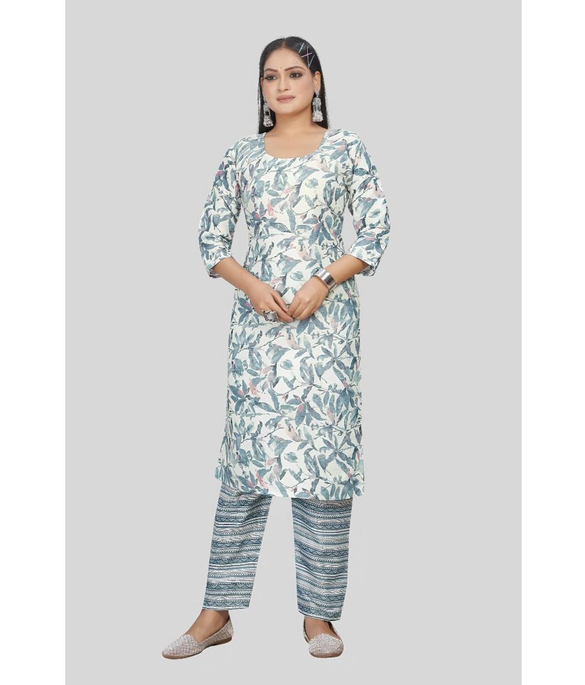    			Sanwariya Silks Cotton Blend Printed Straight Women's Kurti - Grey ( Pack of 1 )