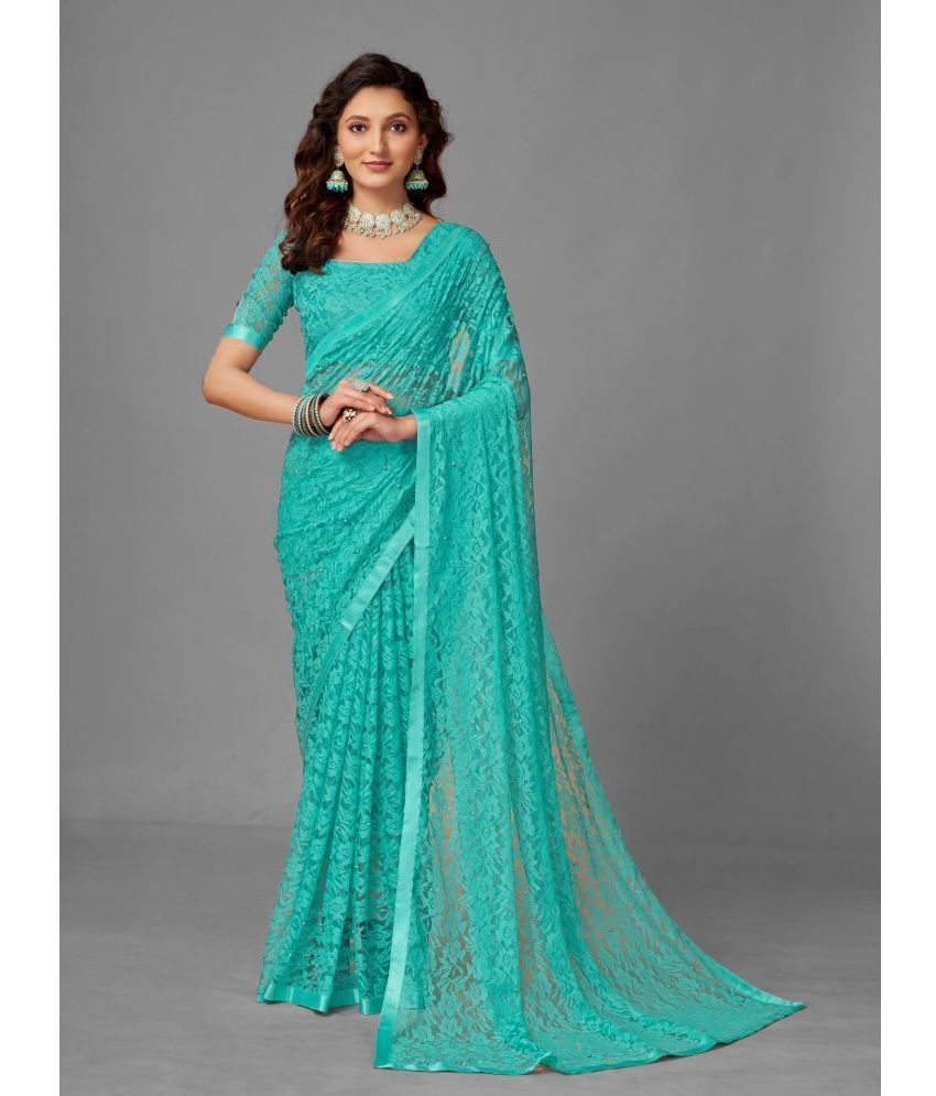     			VANRAJ CREATION Brasso Self Design Saree With Blouse Piece - SkyBlue ( Pack of 1 )