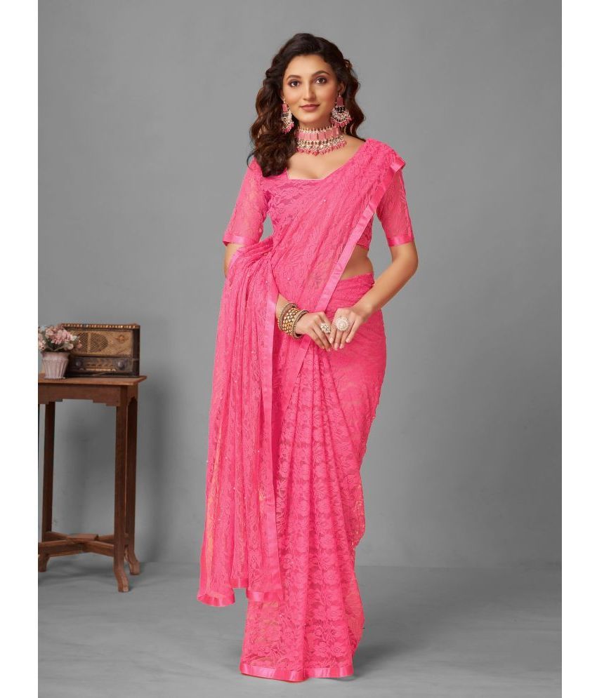     			VANRAJ CREATION Brasso Self Design Saree With Blouse Piece - Pink ( Pack of 1 )