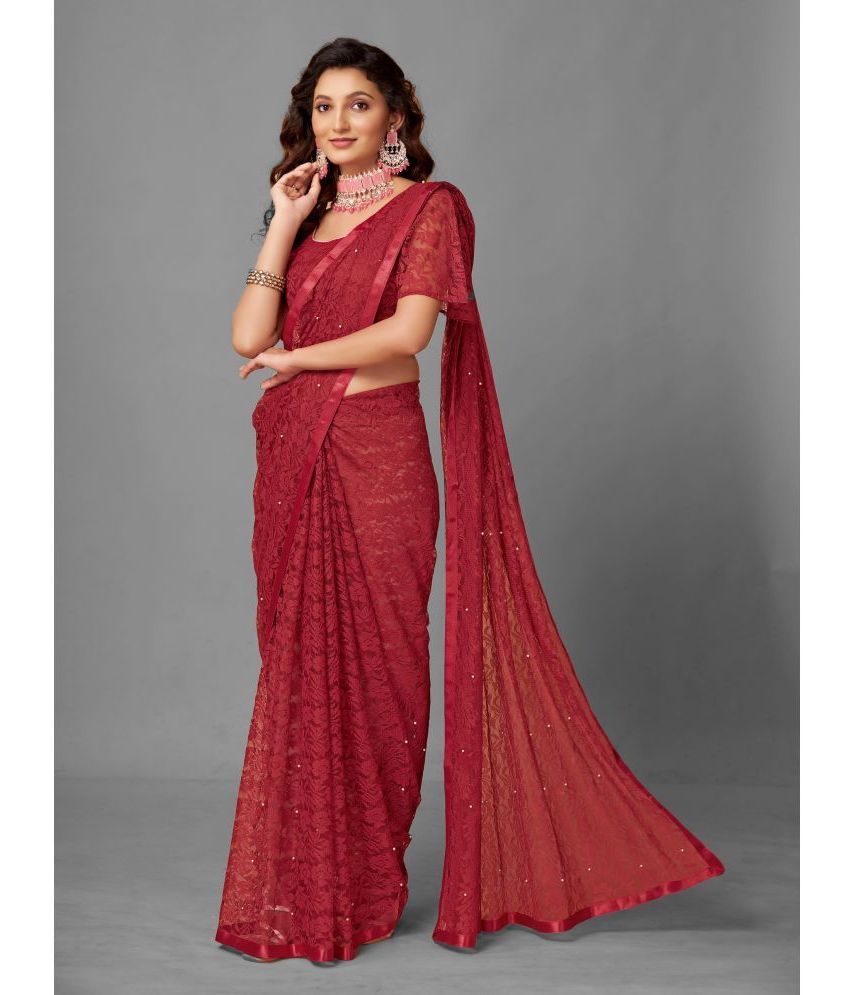     			VANRAJ CREATION Brasso Self Design Saree With Blouse Piece - Maroon ( Pack of 1 )