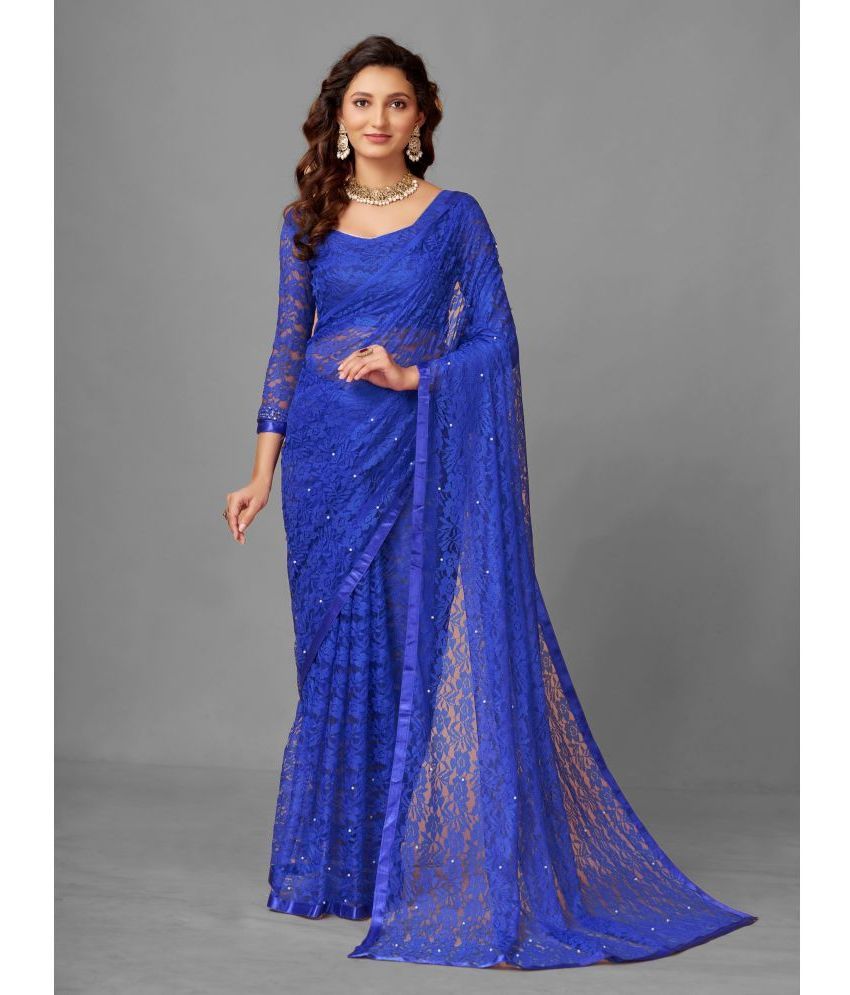     			VANRAJ CREATION Brasso Self Design Saree With Blouse Piece - Blue ( Pack of 1 )